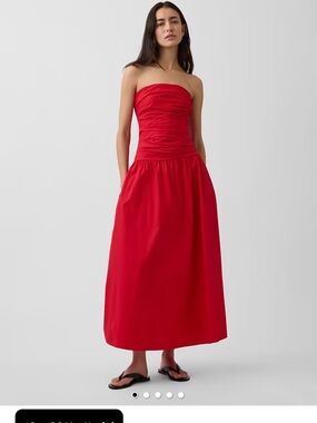 GAP Strapless Red Ruched Bodice Maxi Dress